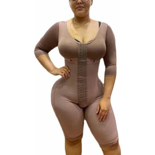 Bodyshape Women Hook And Eye Closure Long sleeve Tummy Control Breast Support Bodysuit Shapewear bbl post op surgery supplies