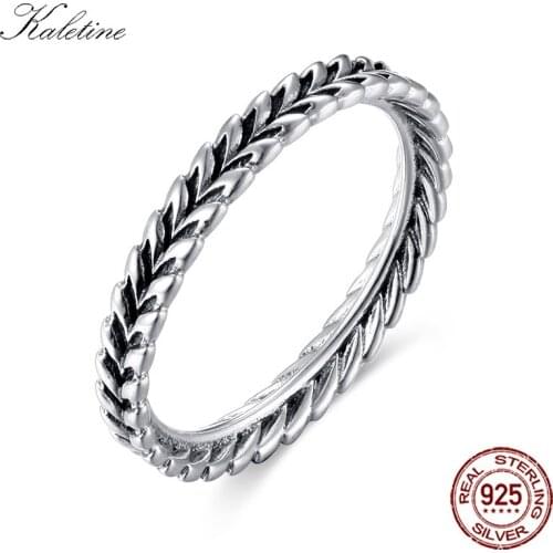 KALETINE Women Wheat Leaf Ring Sterling 925 Silver Harvest Antique Linked Leaves Rings 925 Silver Jewelry Fashion KLTR101