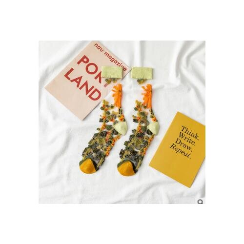 10pairs/lot Thin Glass Silk Women Socks Flower Embroidery Female Socks Retro Jacquard Sock Ladies Socks