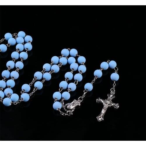 48 Pieces / Catholic Color Alec Crystal Rosary Rosary Cross Necklace, Virgin Mary Center Jesus Cross Necklace 8mm