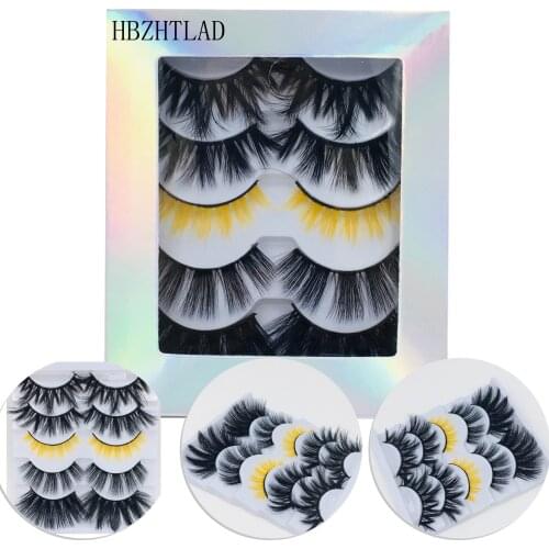 5pair Colored black 3D Soft Mink Hair False Eyelashes Handmade Wispy Fluffy Long Lashes Natural Eye Makeup Tools Faux Eye Lashes