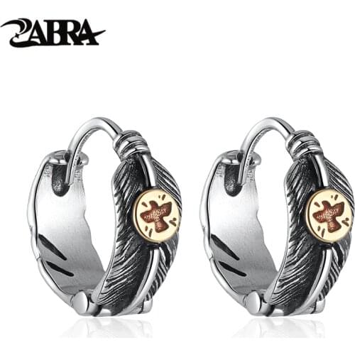 ZABRA 925 Sterling Silver Solid Brass Flying Eagle Feather Earring Jewelry For Men Women Party Trendy Statement