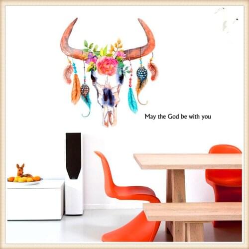 Abstract painted colorful bull head 3D wall sticker Living room bedroom wall decoration Modern art mural Home decoration
