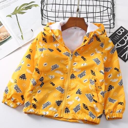BBD Kids Coat Spring Autumn Boys Yellow Hooded Cartoon Oxford Fashion Jacket Active Streetwear Infants 2 3 4 5 6 Years Clothes