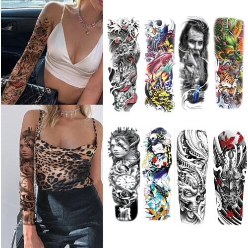 Large Full Arm Fake Sleeve Tattoo Art Totem Geometric Waterproof Temporary Tattoo Stickers Realistic Flash Tattoos For Women Men