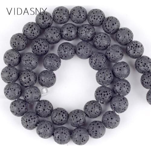 Natural Mineral Beads Black Lava Stone Round Beads For Needlework Jewelry Making 6 8 10 12mm Diy Bracelet Necklace Charms 15