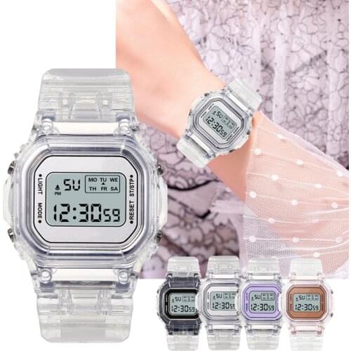 Fashion Watch Ladies Square Casual Simple Transparent Digital Sports Lovers Gift Clock Childrens Electronic Waterproof Watch