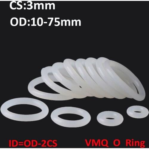 CS 3mm OD 10~75mm White Silicone Gasket Food Grade VMQ O Ring High Temperature O-Rings Waterproof Washer