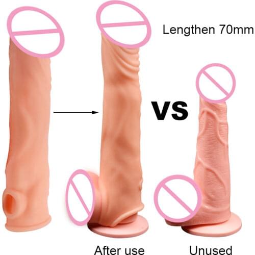Fanala 7.3'' Flesh Silicone Reusable Penis Sleeve Extender Condom Soft Dick Ring Penis Cock Ring Sex Toys for Man