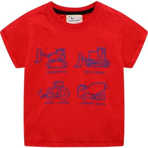 Jumping meters New Arrival Cartoon Forklifts Boys Girls T shirts for Summer Kids Cotton Tees Fashion Children Clothes Boys Top