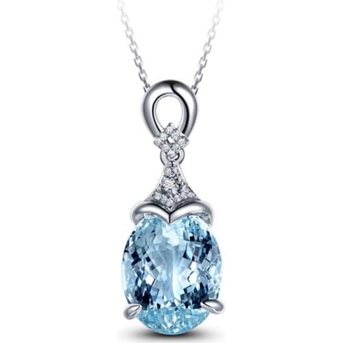 Exquisite Oval Blue Crystal Pendant Elegant Women AAA Zircon Silver Plated Necklace Charm Women Wedding Anniversary Jewelry