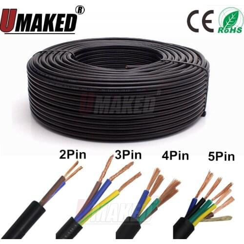 2/3/4/5Pin Polyvinyl chloride Sheathed cable 20AWG RVV 300/300V square meter copper wire cable extend RVV wire