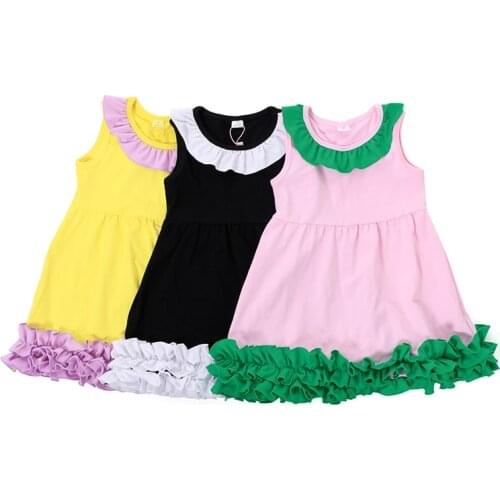 Kaiya Angel Girl Dress Summer Ruffles Dresses Pink Yellow Black Beach Dress With Ruffles Children Casual Clothing Kids Clothes