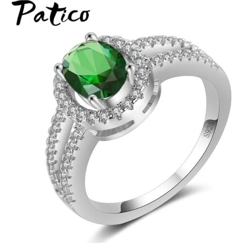 925 Sterling Silver Green Stone Rings for Women Cubic Zirconia Classic Romantic Luxury Jewelrys for Party and Weddings