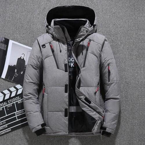 Men Down Jacket Warm Thicken Short Zipper Fashion Hooded Solid Color Outwear Casual Coat Autumn Winter hommes veste