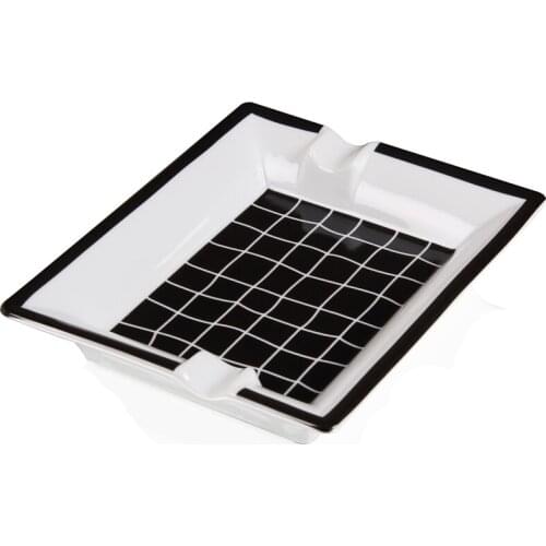 Square Ceramic Cigar Ashtray Black White Color 2 Rests Smoking Tool Porcelain Big Cigar Ash Tray cenicero portatil aschenbecher