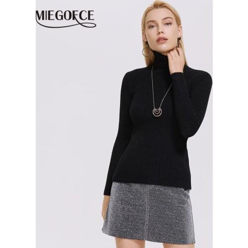 MIEGOFCE 2021 Autumn Winter Women Short Shirt Daily Sweater Turtleneck Pullover Simple Slim Sweater M21202
