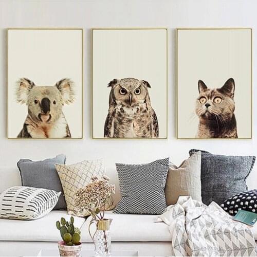 Customizable home minimalist animal head close-up wall painting koala owl cat frameless printing canvas decoration poster