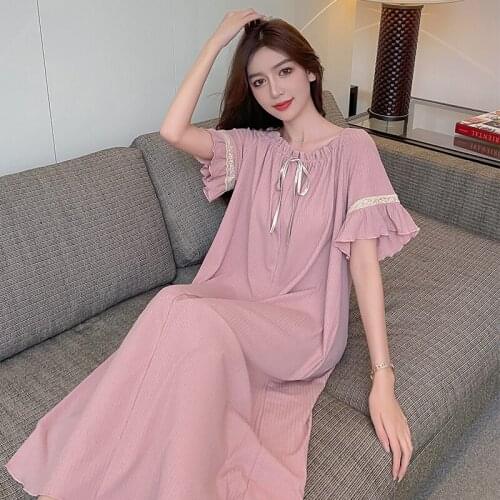 Sweet Lace Princess Short Sleeve Cotton Nightgowns for Women New Summer Loose Long Dress Sleepwear Night Dress Nightdress Nighty