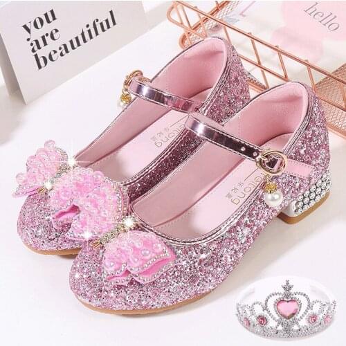 2020 new girls leather shoes children sandals fashion girls wedding high heels party dance children silver princess shoes 25-39