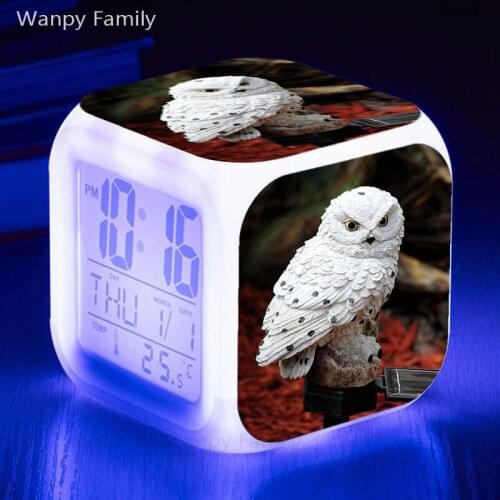 Very Cute Owl Alarm Clock 7 Color LED Glowing Touch Sensing Alarm Clock Kids room Multifunction Large screen Digital Clocks