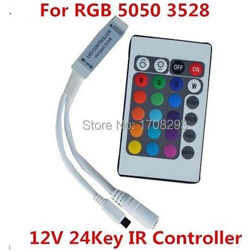 Wholesale 100PCS DC 12V 24 Key Mini LED IR Remote Controller For 3528 & 5050 RGB Strip Light
