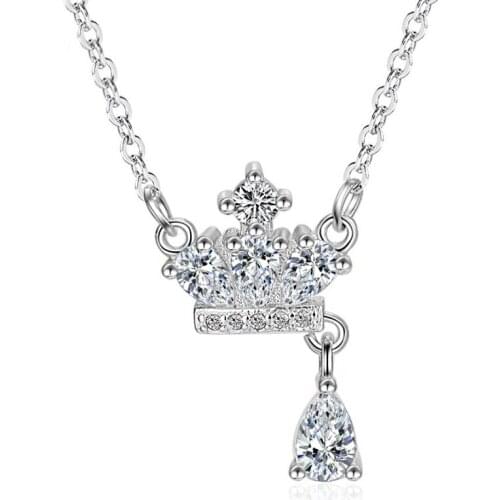 Zirconia Crystal Crown Pendants Necklaces Rose Gold Silver Color Necklace Choker Fashion Jewelry Gift for Women Collares collier