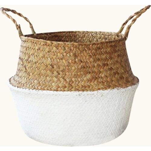 Hand-Woven Basket, Woven Plant Flower Pots, Foldable Storage Basket For Dirty Clothes Fruit Toys, Foldable Belly Laundry Basket