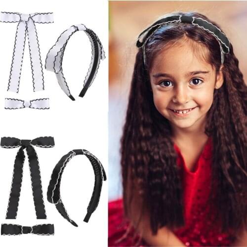 Black White Sweet Bow Hairband Hair Clips 2021 Fashion Headwear Girls Headband Vintage Hair Bands Hoop Hair Accessories