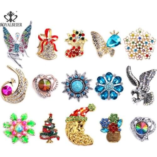 ROYALBEIER 6pcs/Lot Hot Offer Christmas Theme Buttons Fit 18mm Snap Jewelry Alloy Rhinestone Button Jewelry Making Wholesale