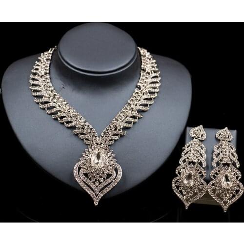 Sakuralov African Jewelry Set Bridal Wedding Banquet Colored Crystal Necklace Earrings Glamour Woman Fashion Party