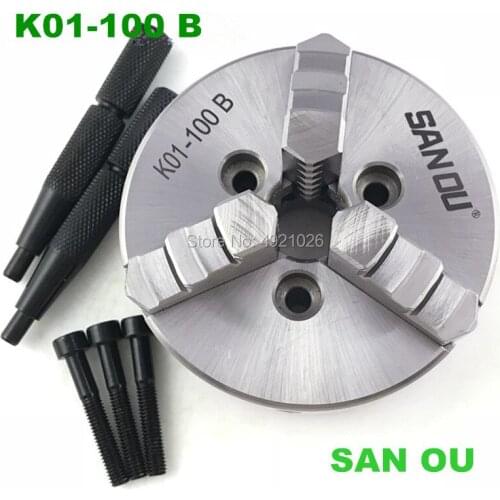SAN OU 3 Jaws Manual Lathe Chuck K01-100B 100mm 3-M6 Hardened Steel for Wood Lathe