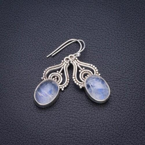 Natural Rainbow Moonstone Handmade 925 Sterling Silver Earrings 1.5" D3382