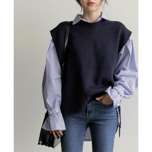 Uego Loose Sleeveless Sweater Korea Preppy Style Girls Chic Knitted Vest Sweater Women Autumn Spring Casual Sweaters
