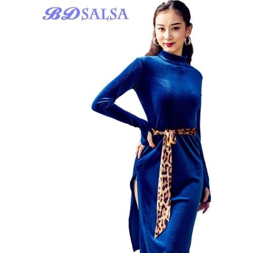 TOP Latin Dance Clothes Sexy Female Adult Practice Cloth Precisely Set Dresses ZD117 Long Dress Red STOCK BIG Discount Bring