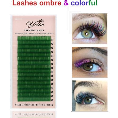 Yelix Mink Volume Lashes Ombre Silk Fake Eyelash Extension Super Soft Two-tone Individual Eyelashes Gradient Color 0.12mm