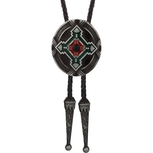 Western cowboy bolo tie American original 3D retro pattern leather zinc alloy tie
