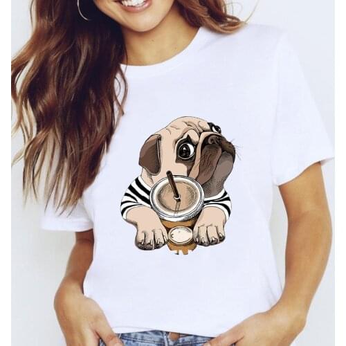 Women Graphic Dog Pet Coffee Trend Style Cartoon Animal 90s Lady Clothes Tops Clothing Tees Print Female Tshirt T-Shirt