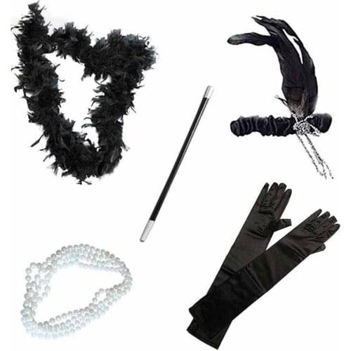 Ladies 1920s Flapper Girl Gatsby Fancy Dress Accessories 5 PCS Set Party Charleston Gangster Girl Costume Retro Accessory
