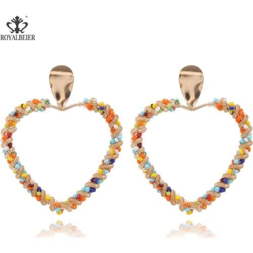 Women Handmade Heart Bohemian Earrings Womens Fashion Exaggerated Rice Bead Colorful Earrings Wholesale Chrsitmas Gifts