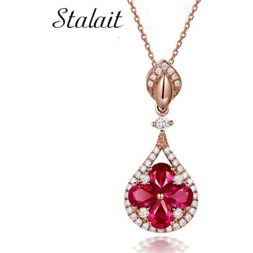 Charm Glowing Dark Red Flower Necklace Water Drop Clover Pendant Shine Water Drop Necklace Jewelry Gold Color For Women HOT