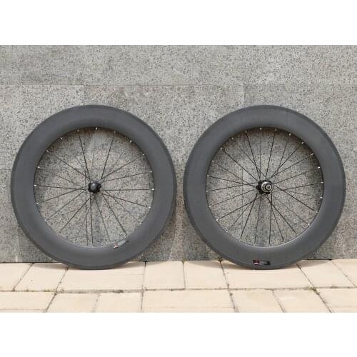 1 Pair : 3K UD Full Carbon Fiber Matt Glossy Road Bike Tubular Wheelset 88mm - 23mm Width Rim Bicycle Wheelset Basalt Brake Side