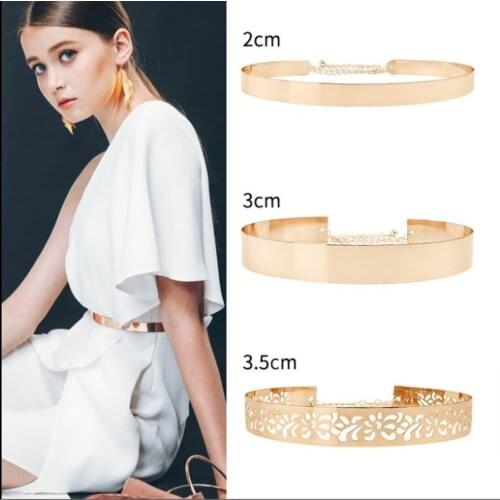 1pc Fashion Women Adjustable Metal Waist Belt Bling Gold Silver Color Plate Vintage Lady Simple Chains Belts Mirror Waistband