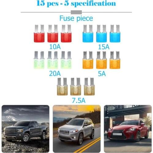 15pcs Micro 2 Fuses 5A 7.5A 10A 15A 20A Assorted Car Automotive Blade Fuse Kit