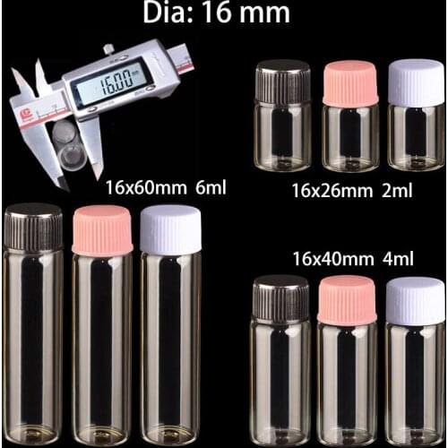 2ml 4ml 6ml Clear Glass Bottles With Black Pink White Plastic Cap 100pcs Hyaline Mini Vitreous Jars Perfume Essential Oil Vial