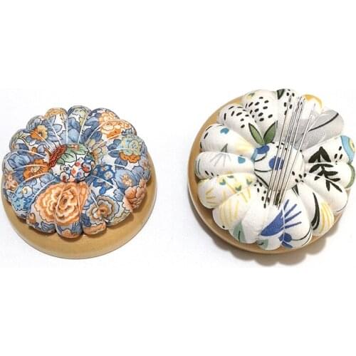 Free Shipping 2Pcs Pumpkin Pin Cushion Wooden Base Needle Sucker Magnet Sewing Accessory Belt Magnetic E450