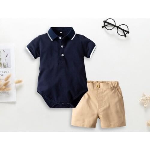 2021 Summer Baby boy suit shirt romper suit infant baby boy cotton clothes little gentleman dress boy suit 0-2 years old