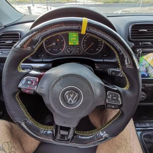 5D Carbon Fiber&Hole Leather Steering Wheel Hand Sewing Wrap Cover Fit For Volkswagen Golf 6 GTI MK6 / Polo GTI / Scirocco R