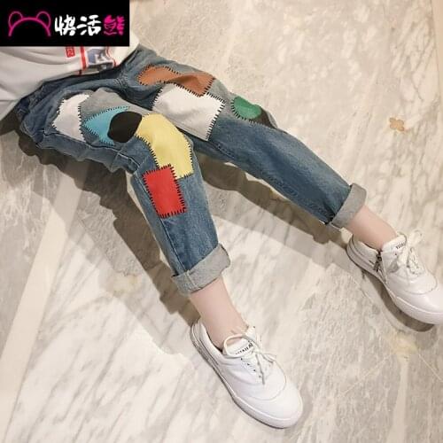 Child trousers girls child spring jeans 2017 child loose pants