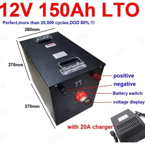 GTK 12v 150Ah LTO battery pack Lithium titanate battery BMS 5S for 1500w Base station Solar energy storage caravan +20A Charger